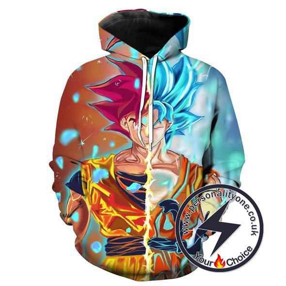 Dragon Ball Z - Goku Red & Blue God 3D - Hoodies